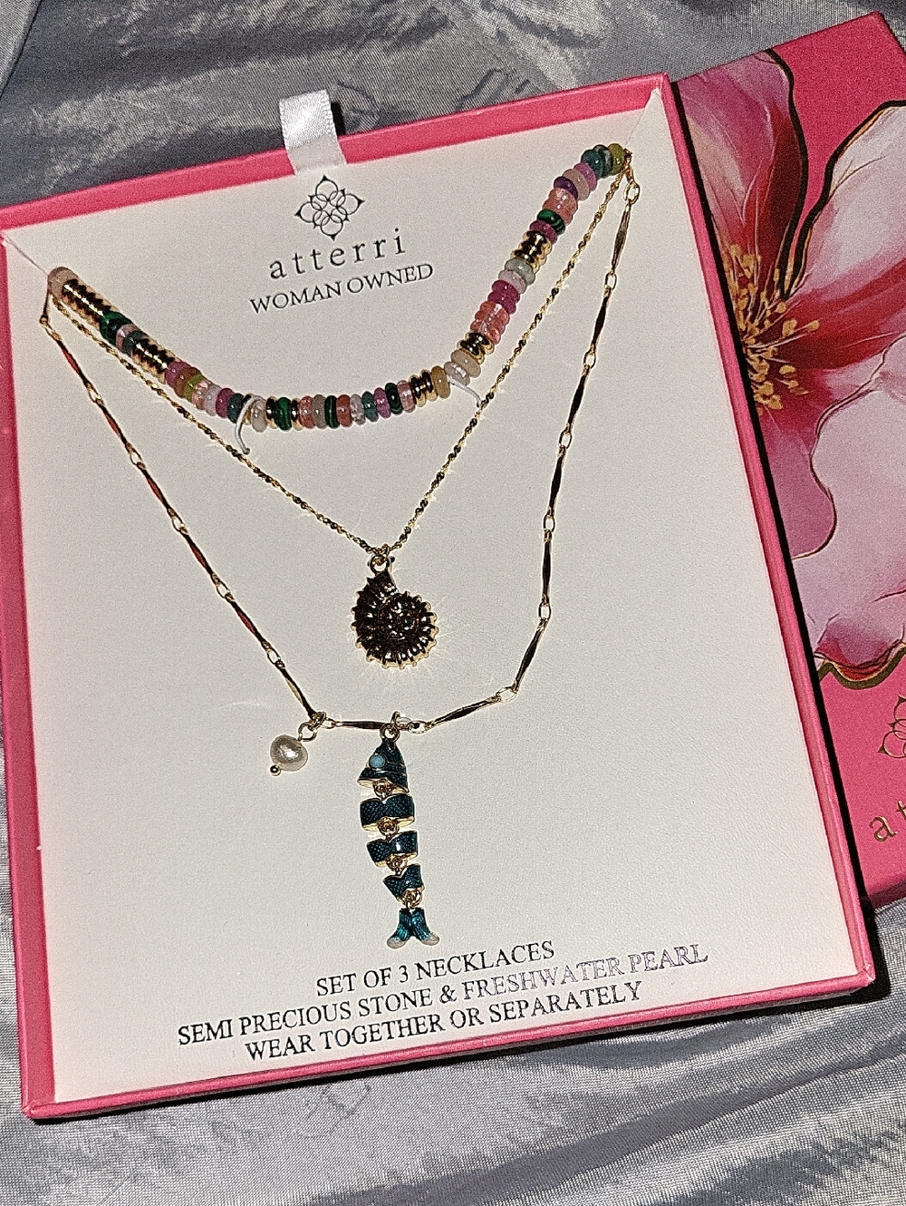 Atterri Multicolor Fish Beach Beaded & Gold Layered Necklace Set of 3 Pearl Tb M
